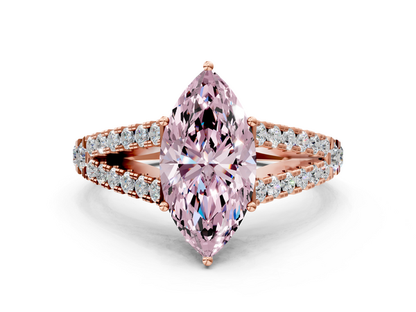 Rose gold Fancy Pink Marquise  Cut Split Shank Pave Diamond Engagement Ring with Four-Prong Setting