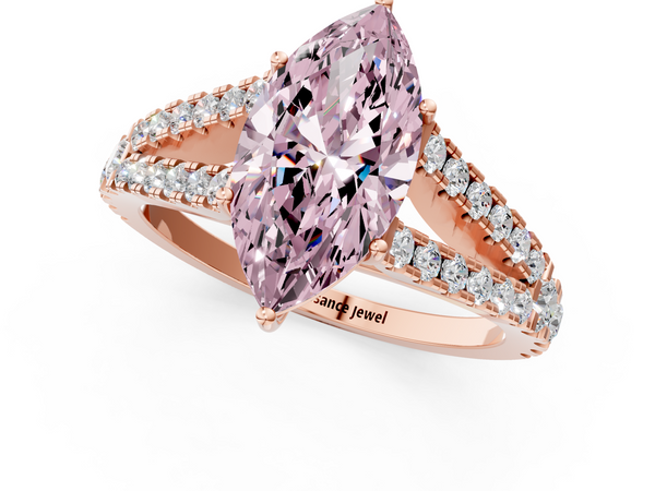 Rose gold Fancy Pink Marquise  Cut Split Shank Pave Diamond Engagement Ring with Four-Prong Setting