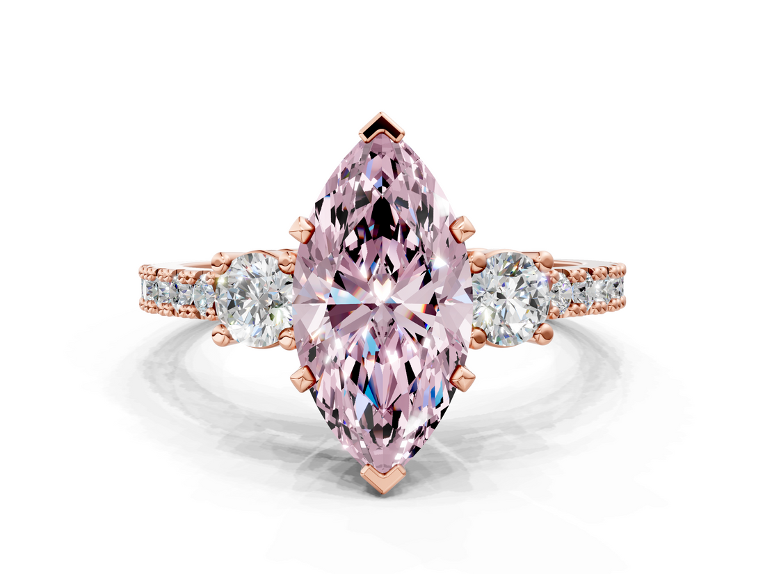 Rose gold Fancy Pink Marquise  Cut Three-Stone Diamond Pavé Band with Prong Setting_17