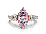 Rose gold Fancy Pink Marquise  Cut Three-Stone Diamond Pave Band with Prong Setting_37