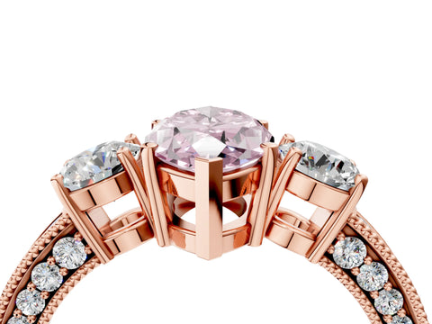 Rose gold Fancy Pink Marquise Cut Three-Stone Diamond Ring with Pavé Band and Four-Prong Setting_4