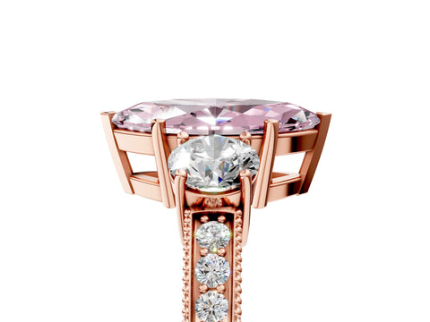 Rose gold Fancy Pink Marquise Cut Three-Stone Diamond Ring with Pavé Band and Four-Prong Setting_5