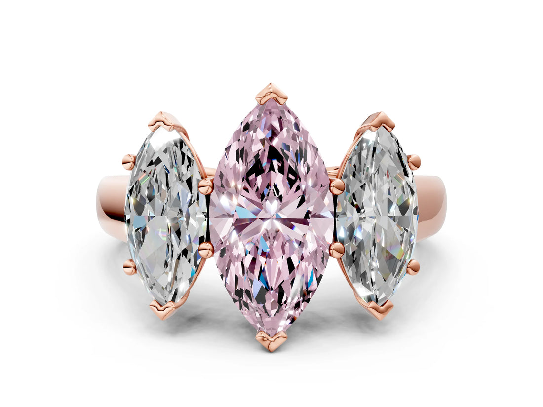 Rose gold Fancy Pink Marquise Cut Three-Stone Diamond Ring with Prong Setting on a Classic Band_12