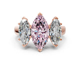 Rose gold Fancy Pink Marquise Cut Three-Stone Diamond Ring with Prong Setting on a Classic Band_12