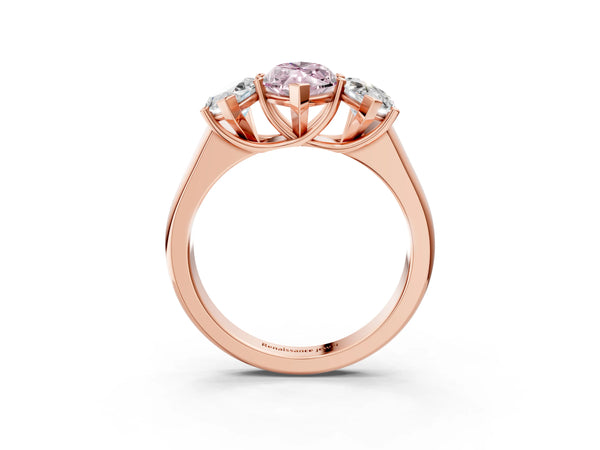 Rose gold Fancy Pink Marquise Cut Three-Stone Diamond Ring with Prong Setting on a Classic Band