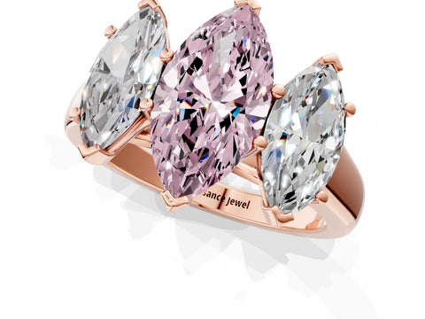 Rose gold Fancy Pink Marquise Cut Three-Stone Diamond Ring with Prong Setting on a Classic Band_1