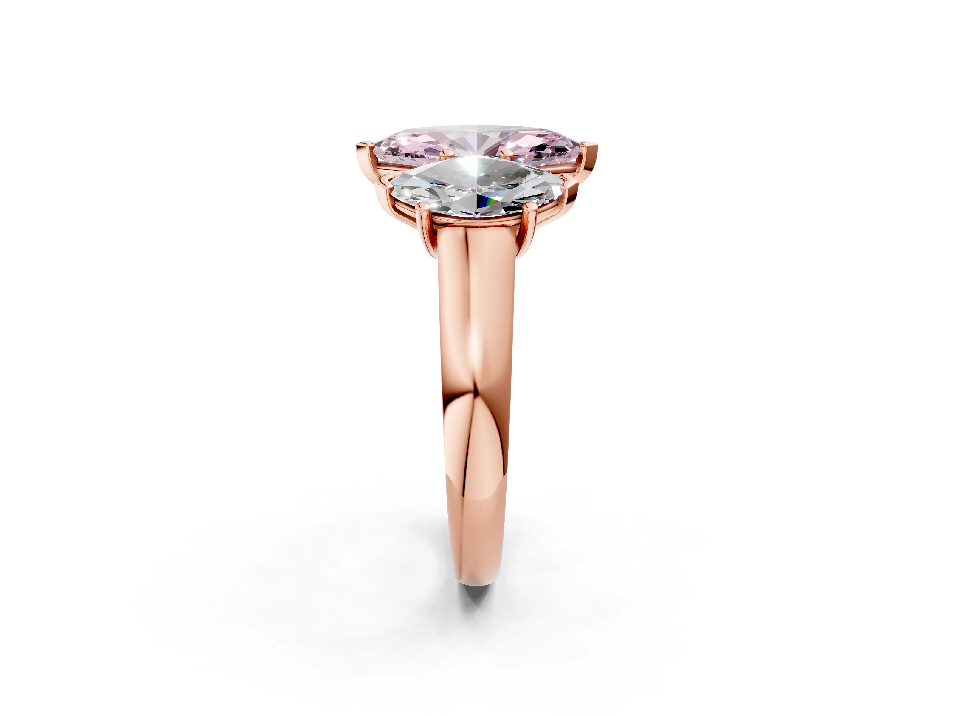 Rose gold Fancy Pink Marquise Cut Three-Stone Diamond Ring with Prong Setting on a Classic Band_2