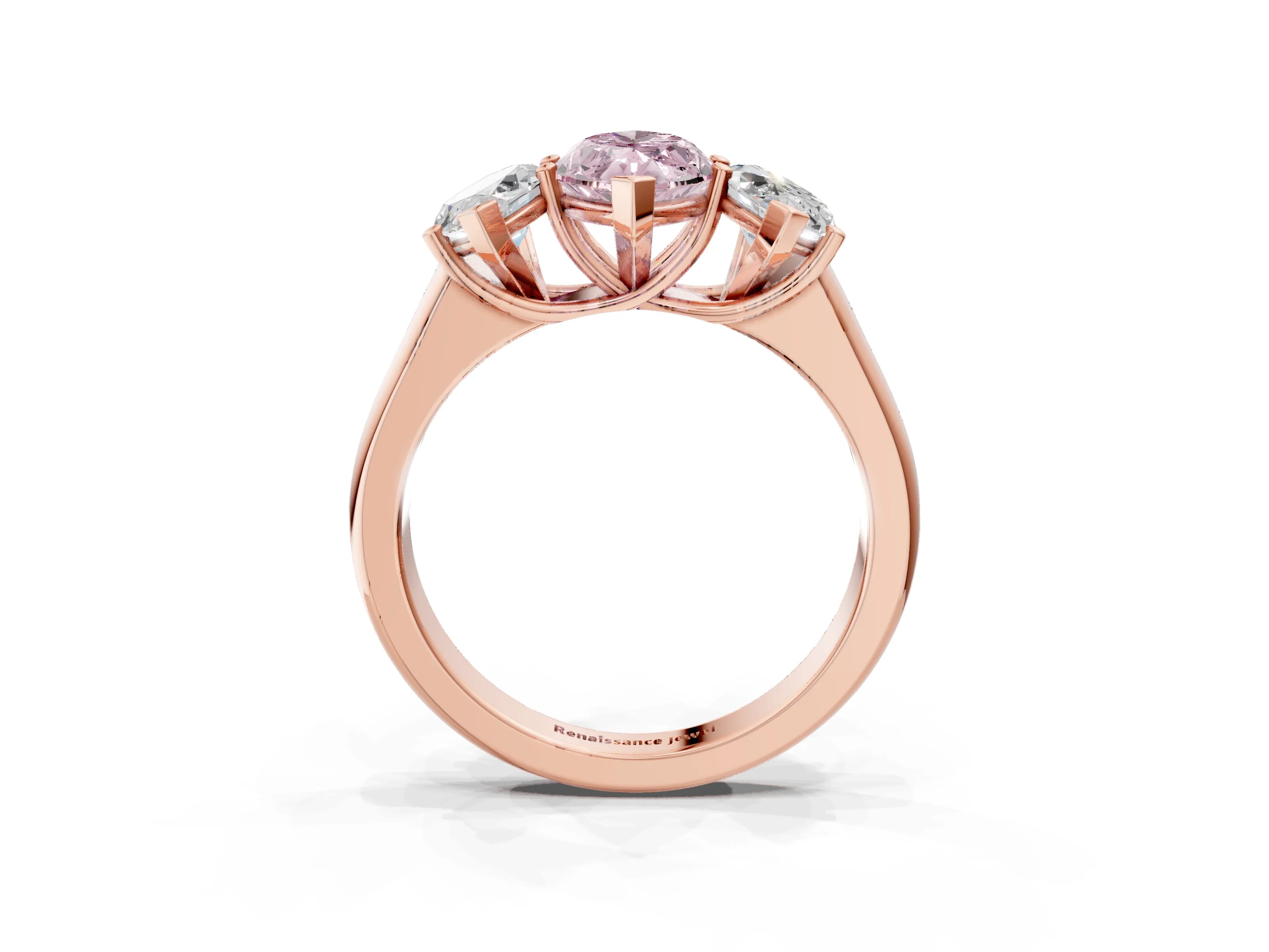 Rose gold Fancy Pink Marquise Cut Three-Stone Diamond Ring with Prong Setting on a Classic Band_3
