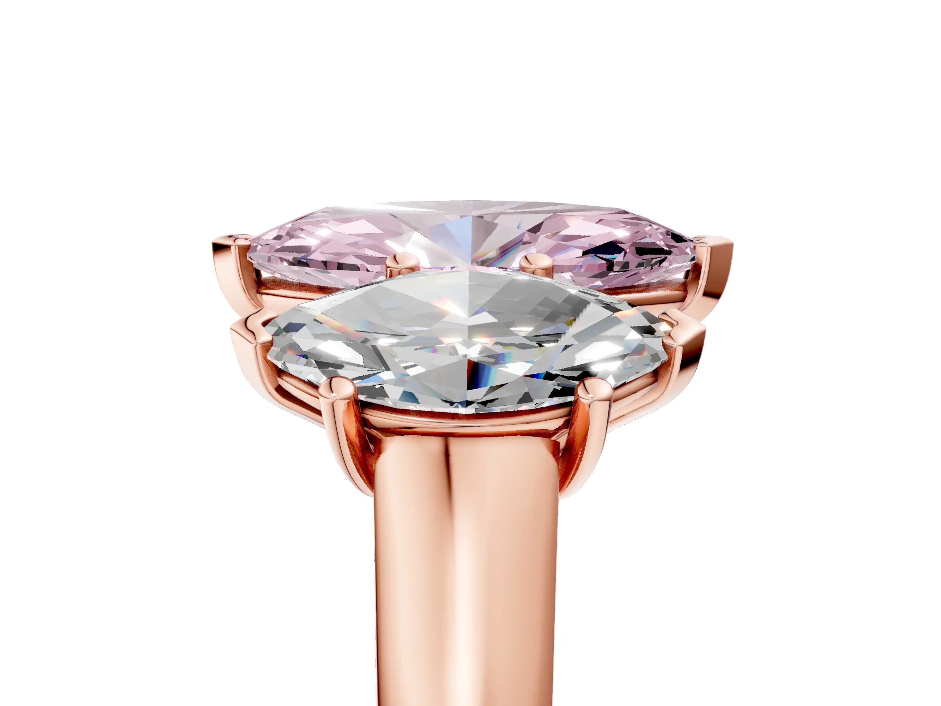 Rose gold Fancy Pink Marquise Cut Three-Stone Diamond Ring with Prong Setting on a Classic Band_5