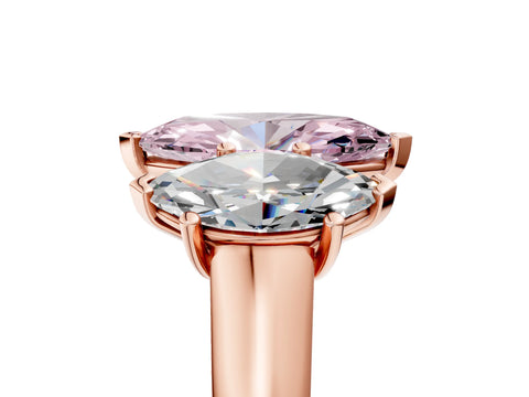 Rose gold Fancy Pink Marquise Cut Three-Stone Diamond Ring with Prong Setting on a Classic Band_5