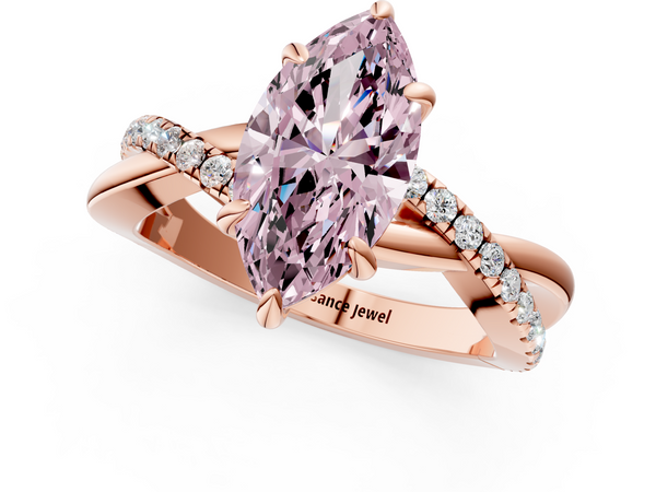 Rose gold Fancy Pink Marquise  Cut Twist Band Solitaire Diamond Ring with Pavé Setting