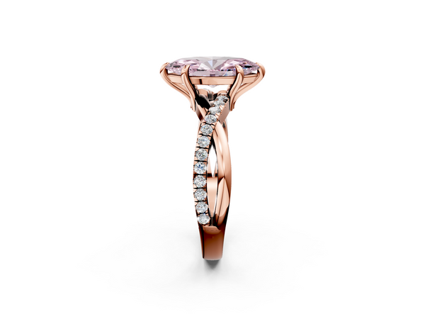 Rose gold Fancy Pink Marquise  Cut Twist Band Solitaire Diamond Ring with Pavé Setting