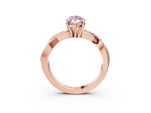 Rose gold Fancy Pink Marquise  Cut Twist Band Solitaire Diamond Ring with Pavé Setting