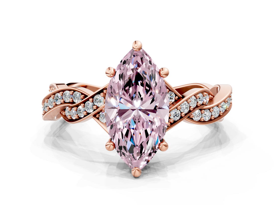 Rose gold Fancy Pink Marquise  Cut Twisted Pavé Band Solitaire Ring with Four-Prong Setting_55
