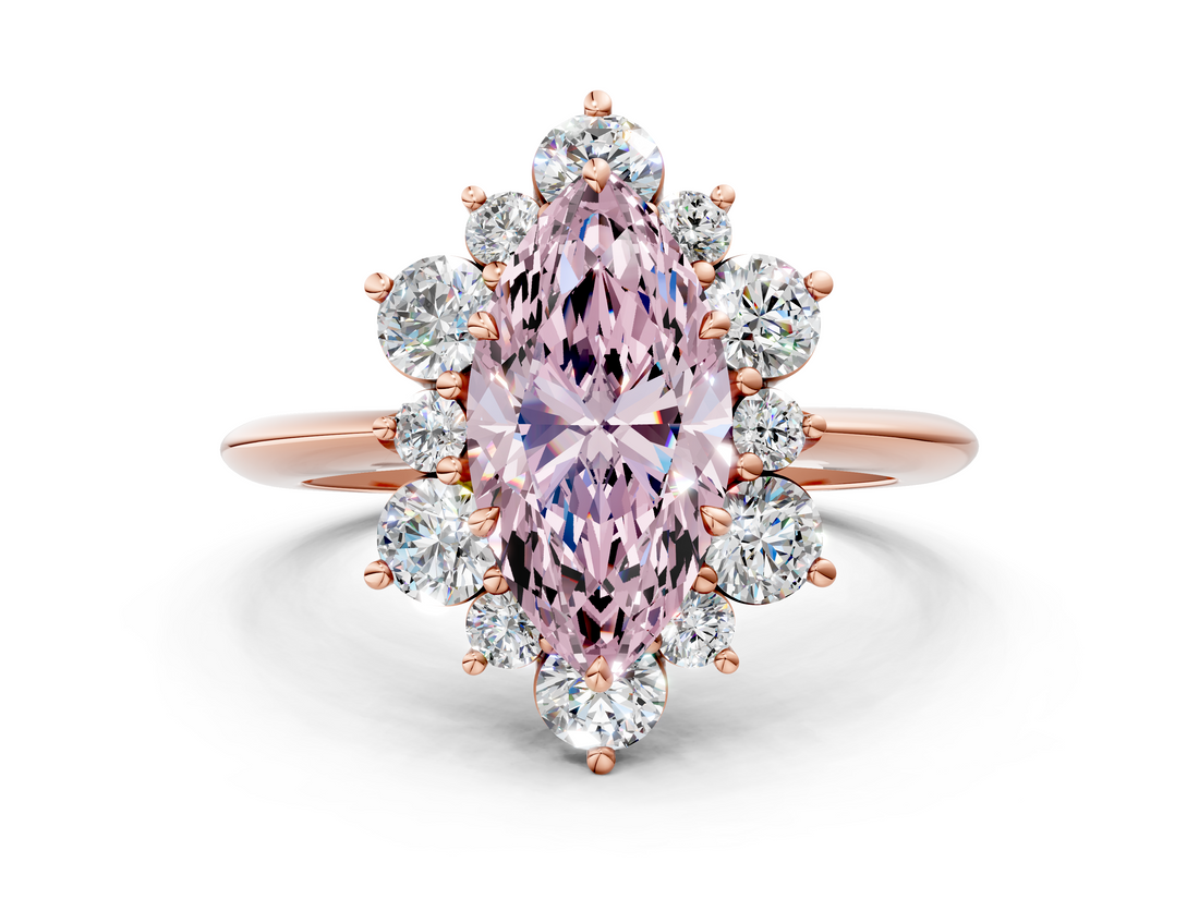 Rose gold Fancy Pink Marquise  Diamond Cluster Halo Ring with Solitaire Band and Four-Prong Setting_20
