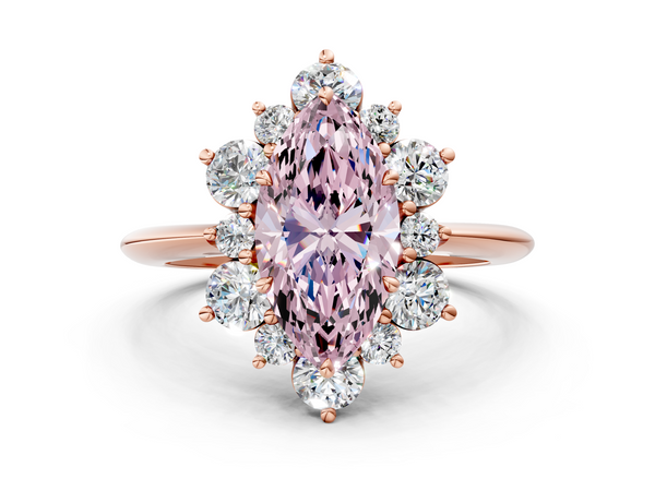 Rose Gold Marquise Cluster Halo Engagement Ring Setting for Fancy Pink Center with Two-Size Accents