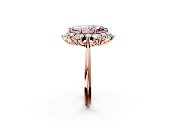 Rose Gold Marquise Cluster Halo Engagement Ring Setting for Fancy Pink Center with Two-Size Accents