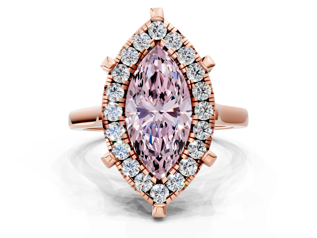 Rose gold Fancy Pink Marquise  Diamond Cluster Halo Solitaire with Four-Prong Setting_77