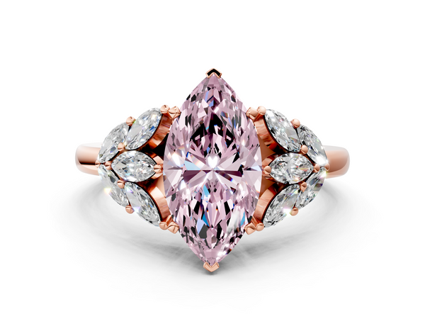 Rose gold Fancy Pink Marquise  Diamond Cluster Leaf Design Ring with Prong Setting