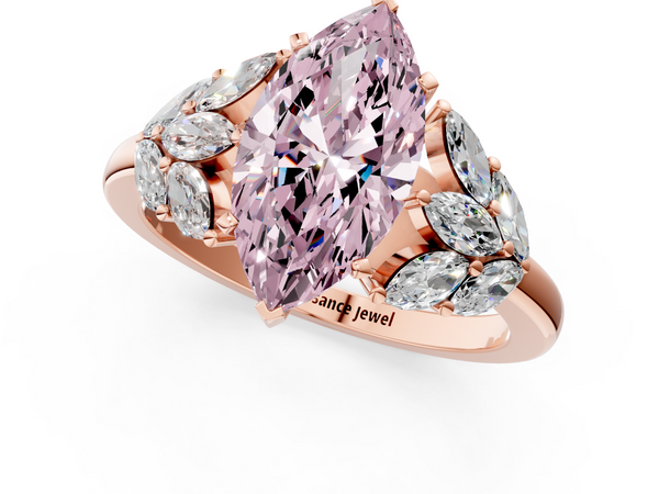 Rose gold Fancy Pink Marquise  Diamond Cluster Leaf Design Ring with Prong Setting