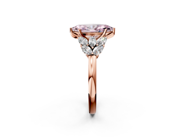Rose gold Fancy Pink Marquise  Diamond Cluster Leaf Design Ring with Prong Setting