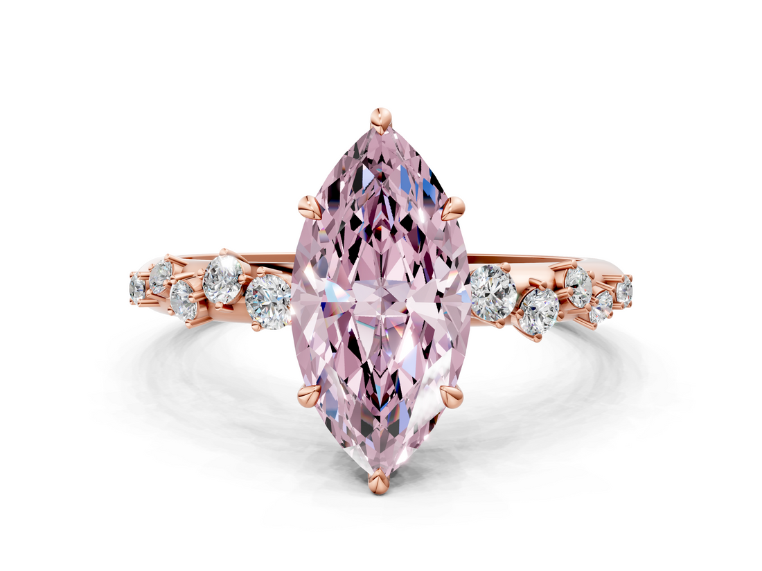 Rose gold Fancy Pink Marquise  Diamond Cluster Prong-Set Solitaire Ring_60