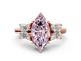 Rose gold Fancy Pink Marquise  Diamond Floral Cluster Ring with Solitaire Band and Prong Setting_62