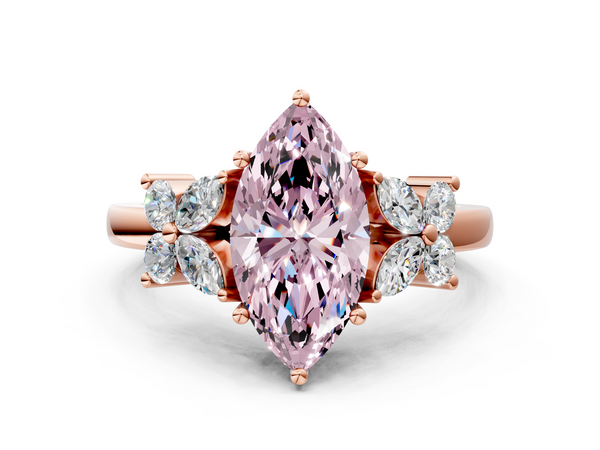 Rose gold Fancy Pink Marquise  Diamond Floral Cluster Ring with Solitaire Band and Prong Setting