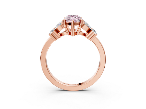 Rose gold Fancy Pink Marquise  Diamond Floral Cluster Ring with Solitaire Band and Prong Setting