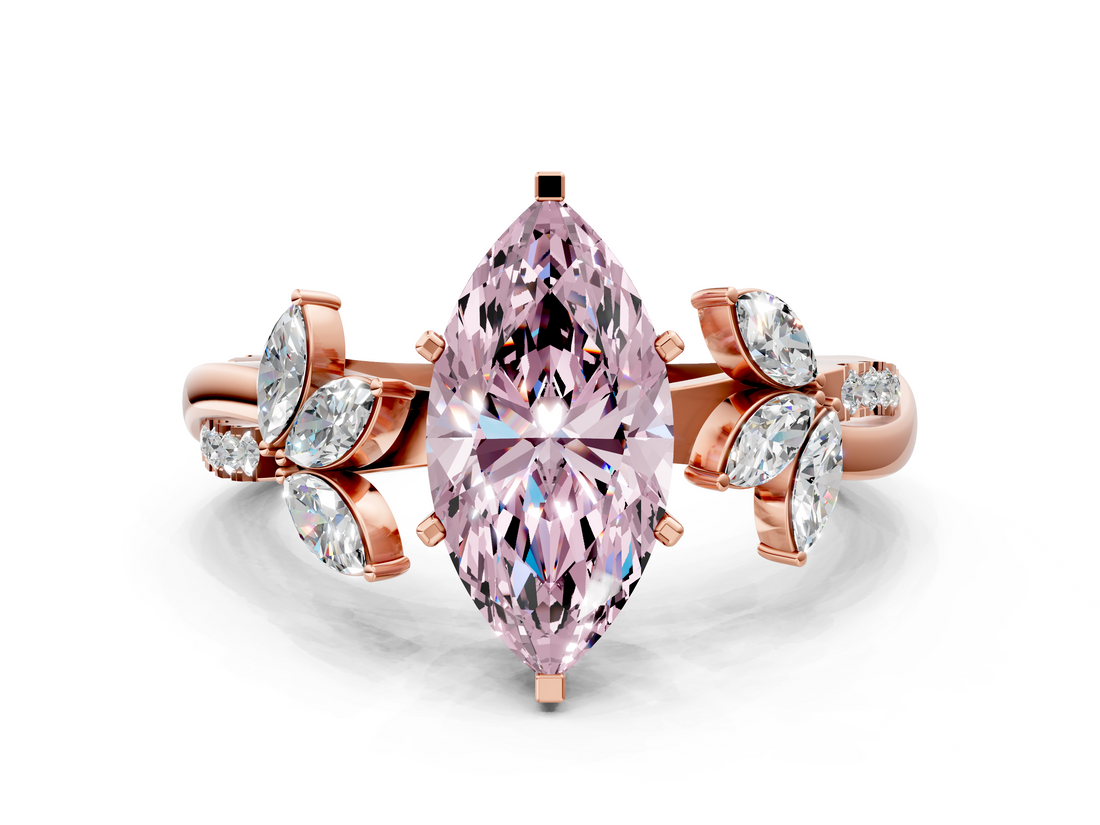 Rose gold Fancy Pink Marquise  Diamond Floral Vine Solitaire Engagement Ring_3