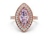 Rose gold Fancy Pink Marquise  Diamond Halo Ring with Milgrain Frame and Pavé Band_60