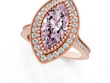 Rose gold Fancy Pink Marquise  Diamond Halo Ring with Milgrain Frame and Pavé Band_61