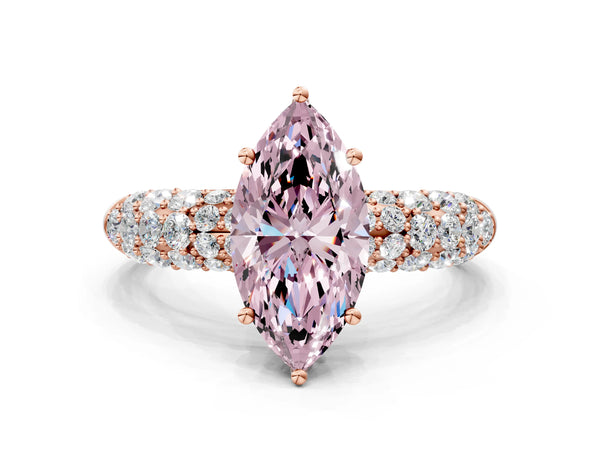 Rose gold Fancy Pink Marquise  Diamond Pavé Band Solitaire Ring with Four-Prong Setting