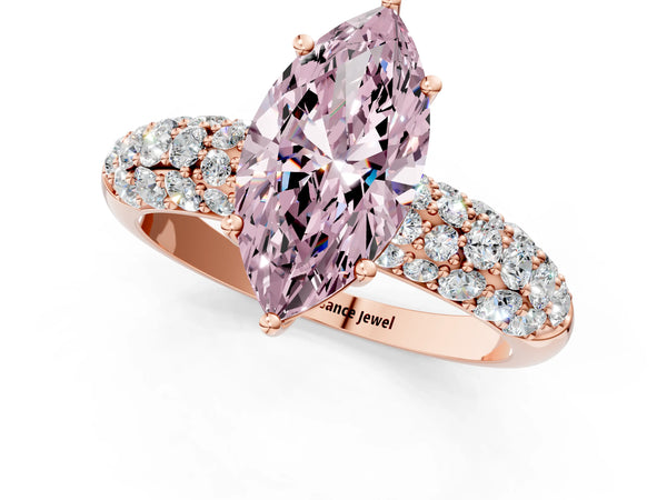 Rose gold Fancy Pink Marquise  Diamond Pavé Band Solitaire Ring with Four-Prong Setting