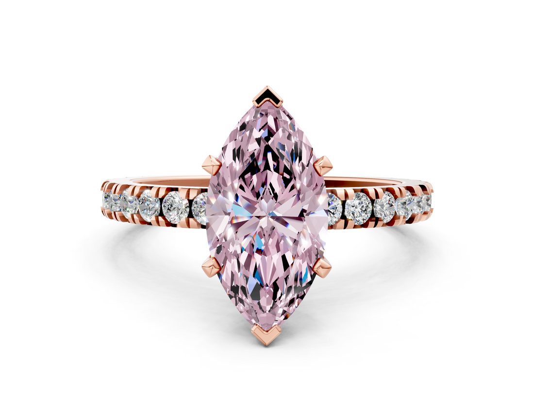 Rose gold Fancy Pink Marquise  Diamond Pavé Band Solitaire with Four-Prong Setting_184