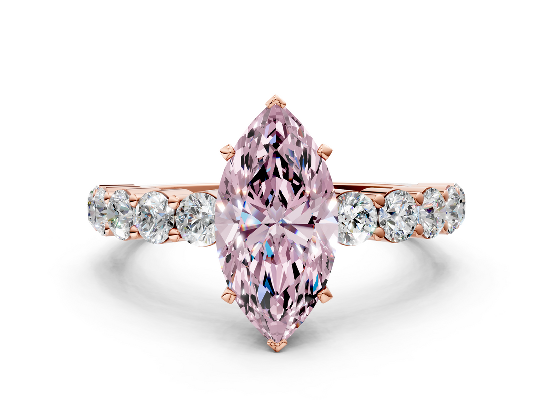 Rose gold Fancy Pink Marquise  Diamond Pavé Band Solitaire with Four-Prong Setting_3
