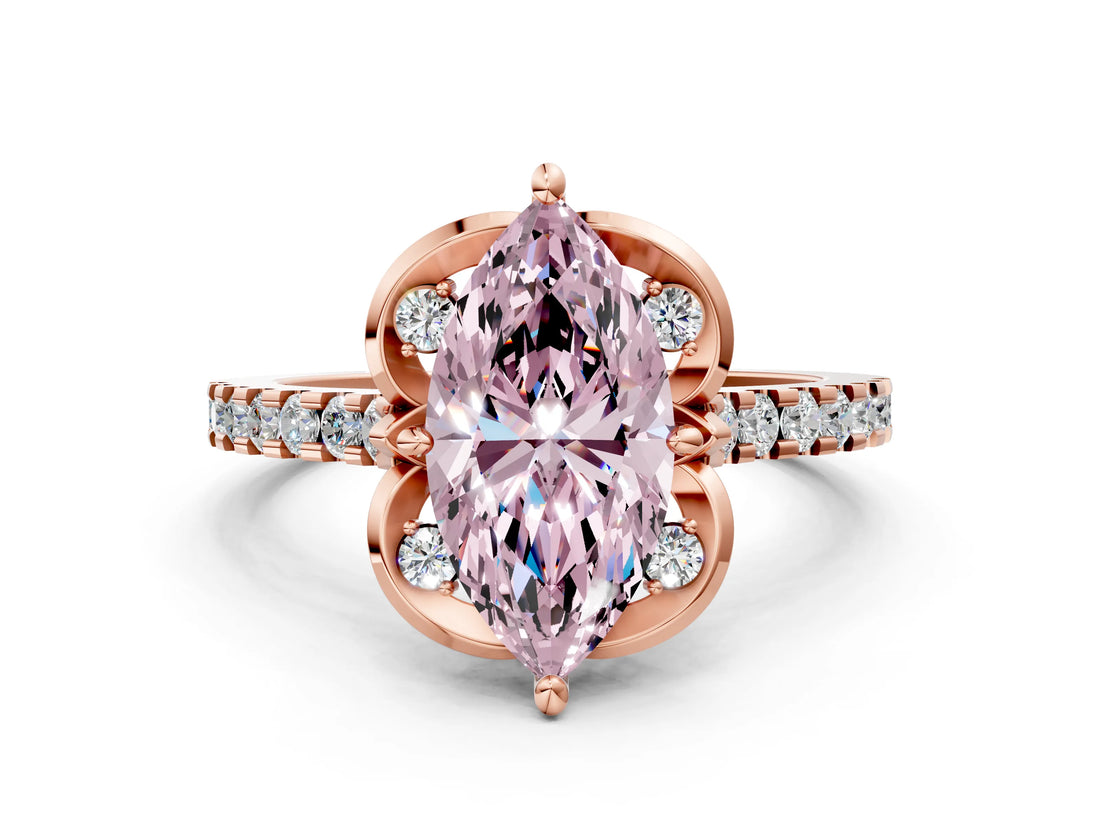 Rose gold Fancy Pink Marquise  Diamond Pave Band with Floral Prong Setting_27