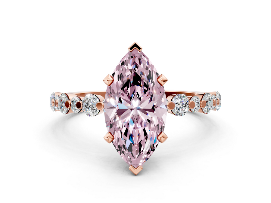 Rose gold Fancy Pink Marquise Cut Diamond Prong Set Engagement Ring with Pavé Band