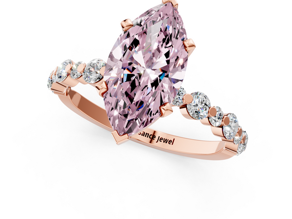 Rose gold Fancy Pink Marquise Cut Diamond Prong Set Engagement Ring with Pavé Band