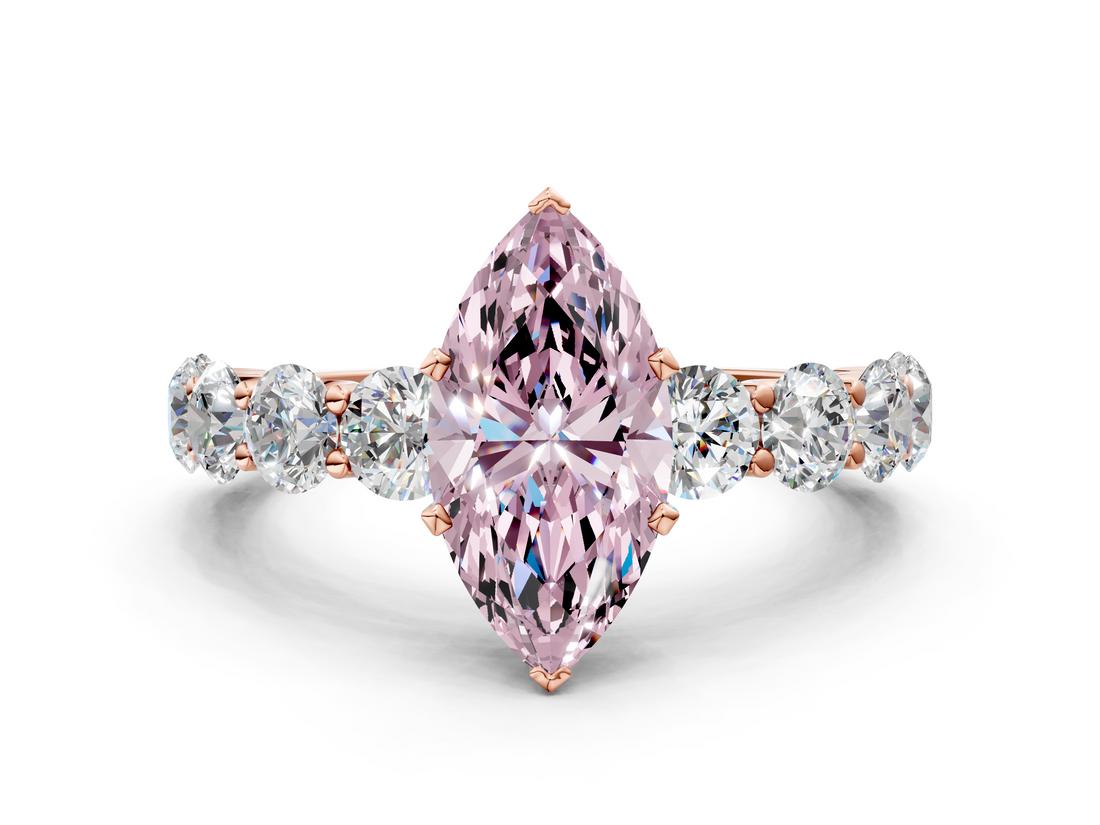 Rose gold Fancy Pink Marquise  Diamond Prong Setting with Side Stones on a Pave Band_124