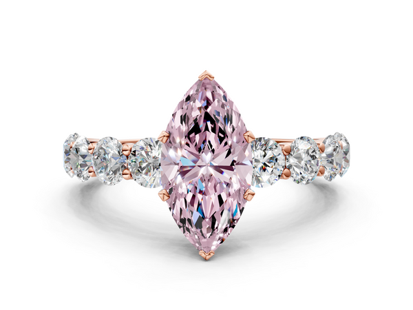 Rose gold Fancy Pink Marquise Cut Diamond Prong Setting with Side Stones on a Pave Band