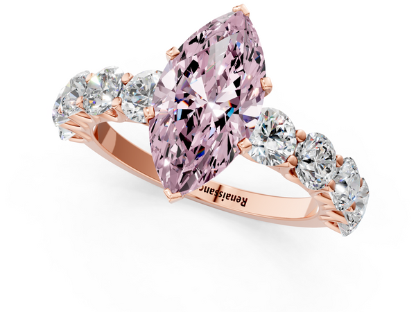 Rose gold Fancy Pink Marquise Cut Diamond Prong Setting with Side Stones on a Pave Band