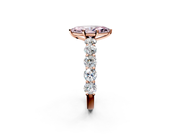 Rose gold Fancy Pink Marquise Cut Diamond Prong Setting with Side Stones on a Pave Band