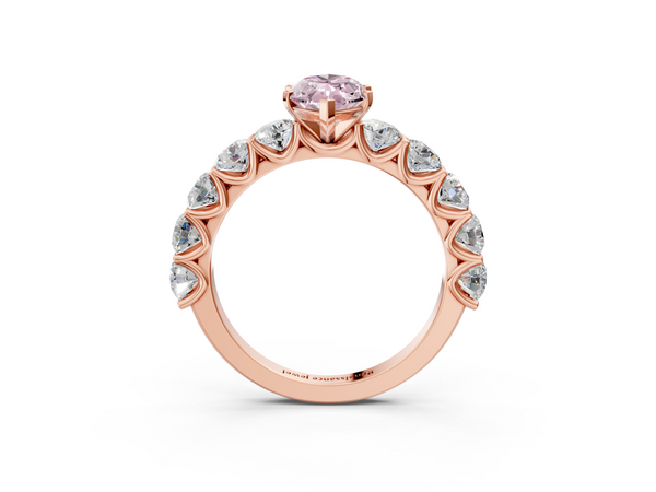 Rose gold Fancy Pink Marquise Cut Diamond Prong Setting with Side Stones on a Pave Band