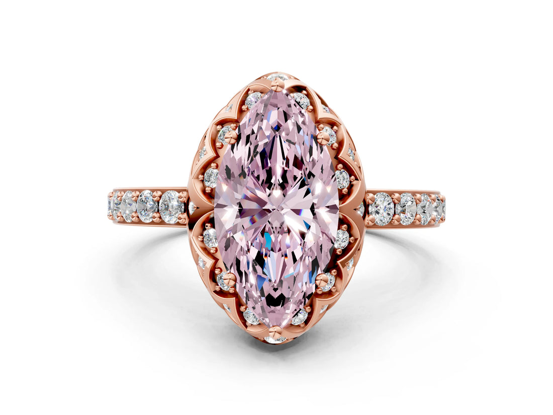 Rose gold Fancy Pink Marquise  Diamond Solitaire Ring with Shared Prong Pavé Band_53