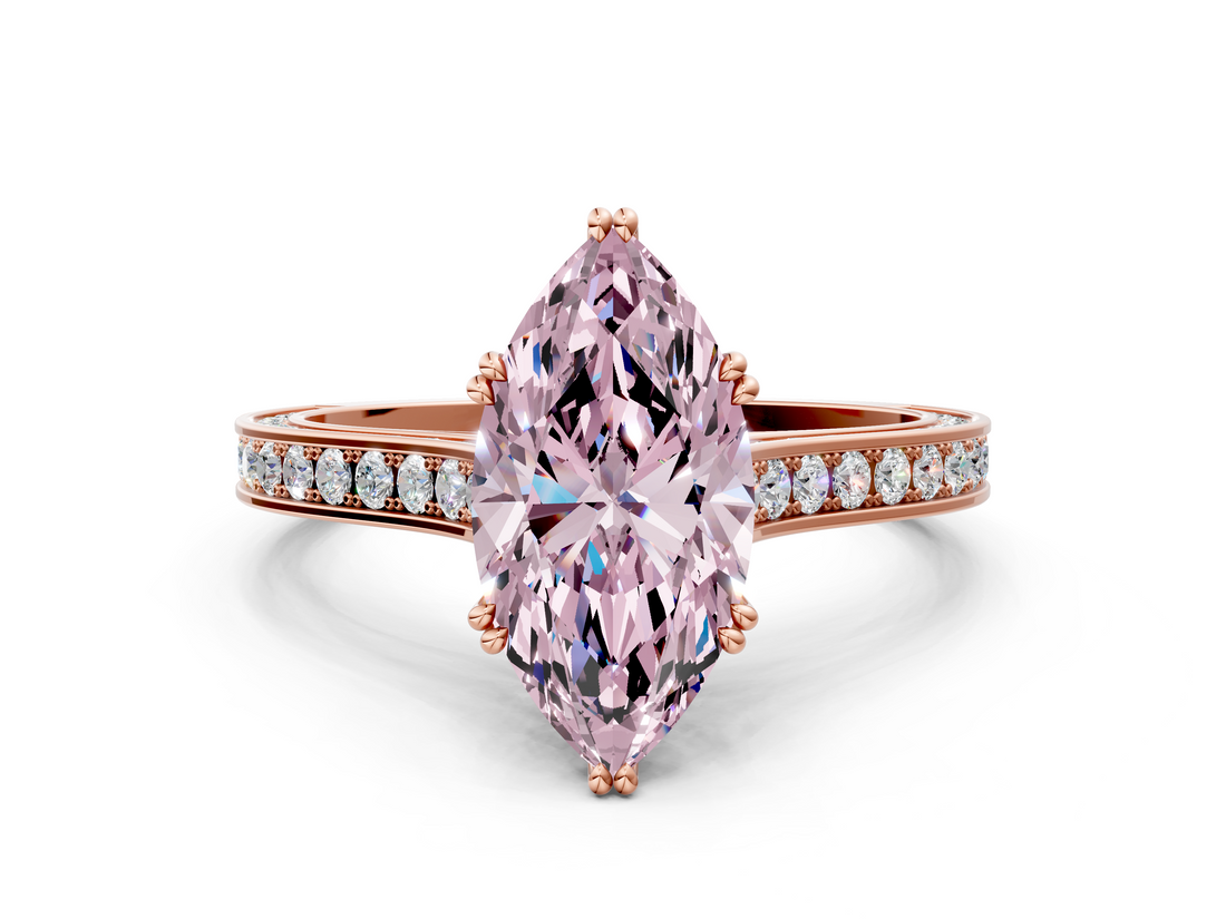 Rose gold Fancy Pink Marquise  Diamond Solitaire with Pave Band and Six-Prong Setting_20