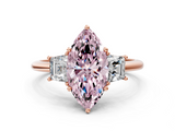 Rose gold Fancy Pink Marquise  Diamond Three-Stone Ring with Trapezoid Side Stones and Prong Setting_17