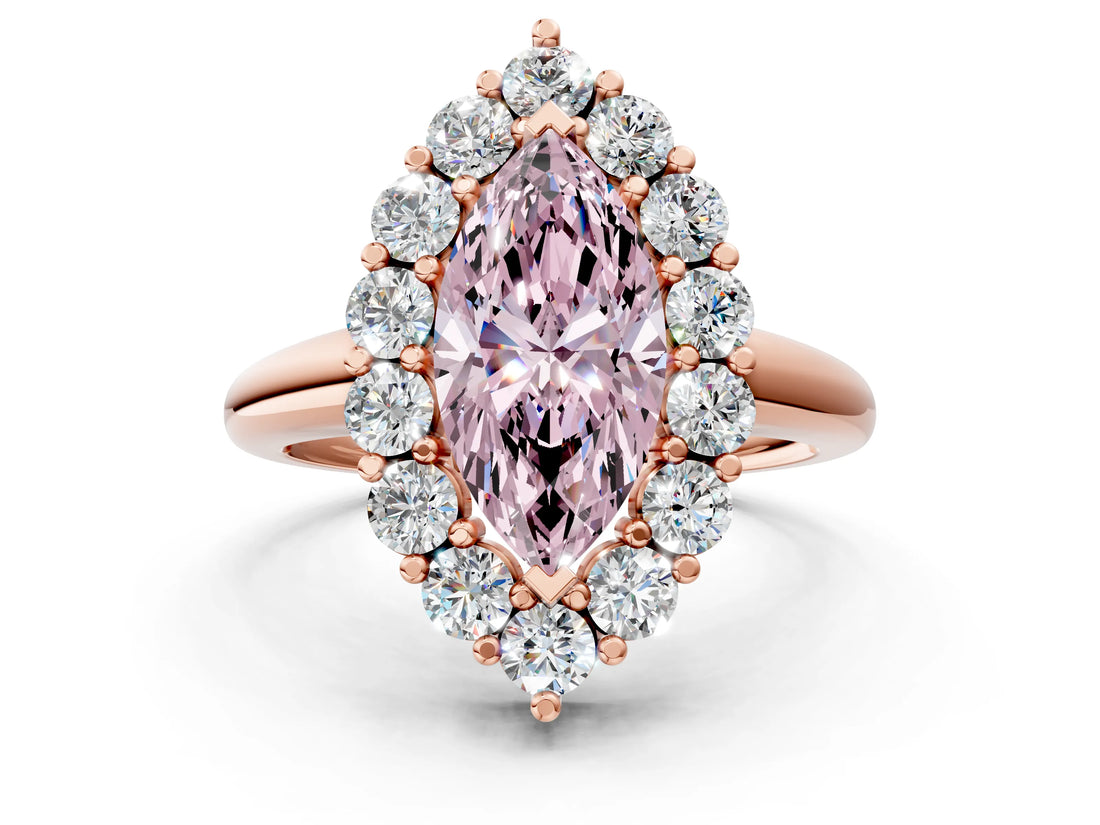 Rose gold Fancy Pink Marquise  Halo Cluster Diamond Engagement Ring with Prong Setting and Polished Band_20