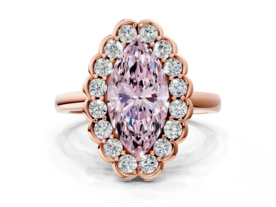 Rose gold Fancy Pink Marquise  Halo Cluster Diamond Engagement Ring with Solitaire Band and Prong Setting_49