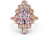 Rose gold Fancy Pink Marquise  Halo Diamond Cluster Engagement Ring with Milgrain Bezel Setting and Solitaire Band_33